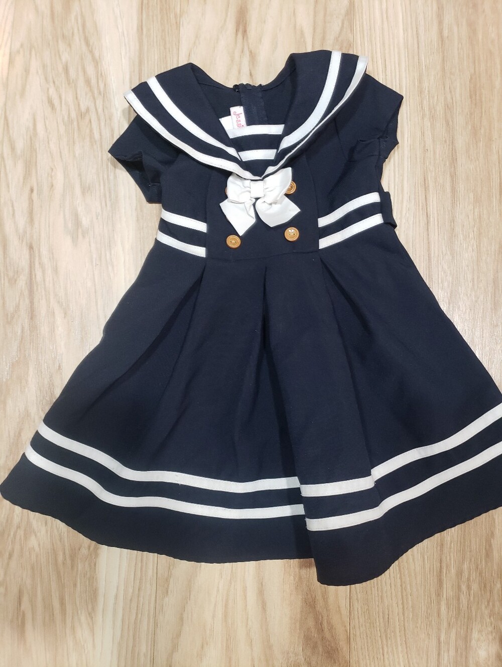 Vintage Jessica Ann Salior Dress Toddler 2T Navy Blue White Trim Nautical Theme